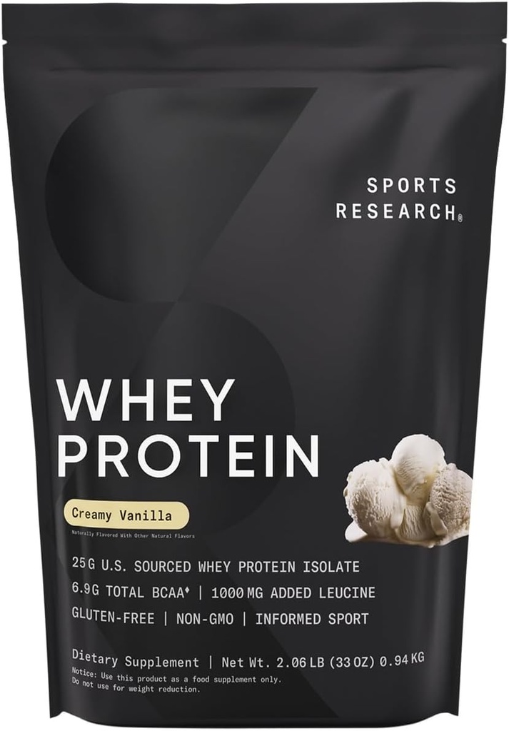 Investigación Deportiva Whey Protein Isolate - Sports Nutrition Protein Powder 25g por Serving - 2.1lb Bag Whey Protein - Vainilla Flavor - Bulk Protein Powder, 26 Servings