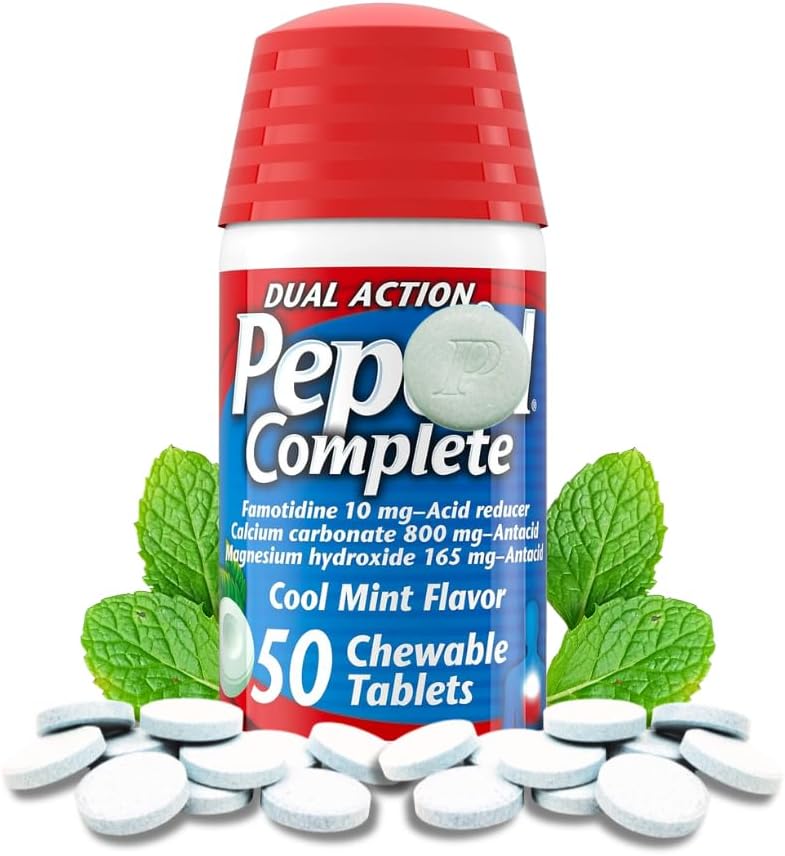 Complete Chewable Acid Reducer - Heartburn Ease, Acid Reflux Reducer, Heartburn Chews, 2 Pack 50 Ct Antacid Tablets Chewable On The Go Pill Case (Mint 100ct)