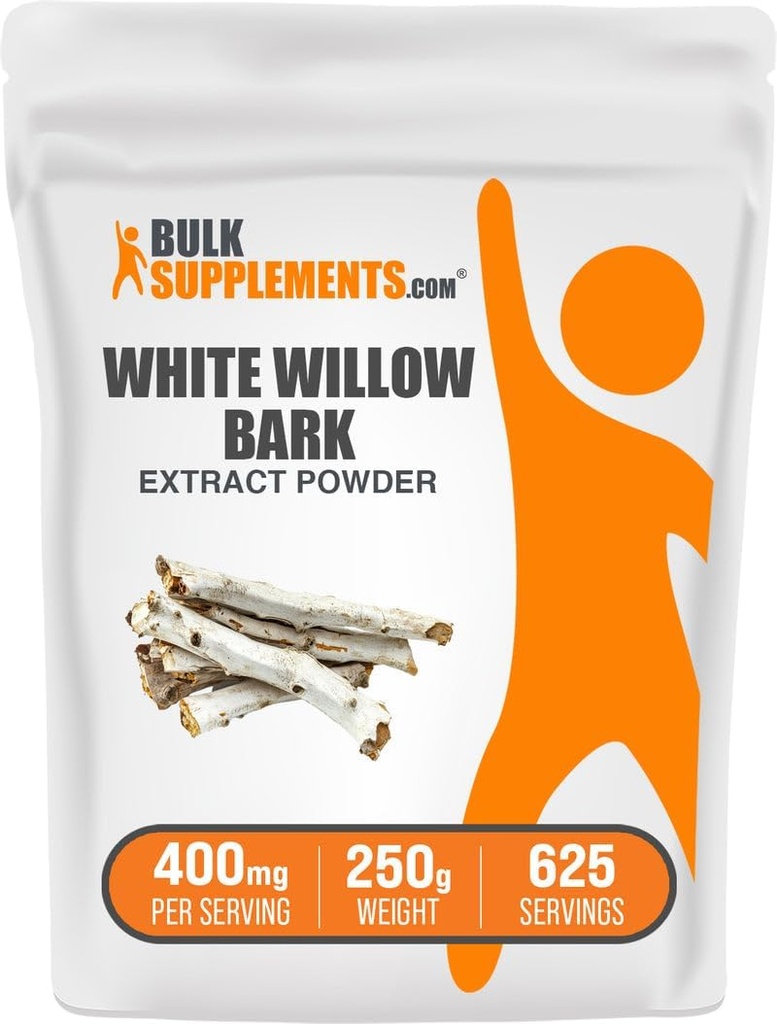 BulkSupplements.com White Willow Bark Extract Powder - Suplemento Herbal, White Willow Bark Powder - Gluten Free, 400mg por Serving, 250g (8.8 oz) (Pack of 1)