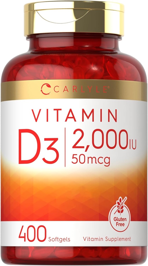 Carlyle Vitamin D3 2000IU Softgels tención 400 Conde ← Non-GMO, Fórmula Libre de Pelutón Silencioso 50 mcg ← Vitamina D Suplemento