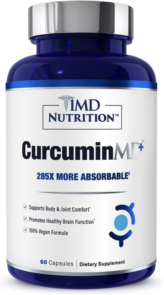 1MD Nutrition CurcuminMD Plus - Turmeric Curcumin with Boswellia Serrata - 285x Más Absorbable ← Joint Stiffness, Muscle Recovery, and Mood Support ← 60 Capsules