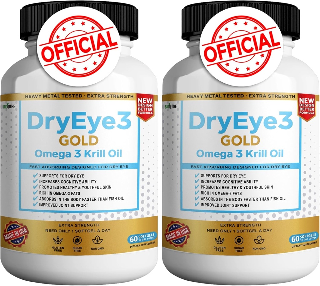 Ojo seco 3 Oro Omega 3 Krill Oil Extra Strength, 60 Softgels, Ojo seco, No GMO, Gluten Free, Sugar Free (2)
