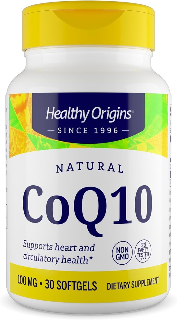 Orígenes saludables® CoQ10 100 mg – Ubiquinona Trans-Isomer Natural – fermentada por levaduras, apoya la salud cardíaca y energía celular – No GMO 30 Softgels