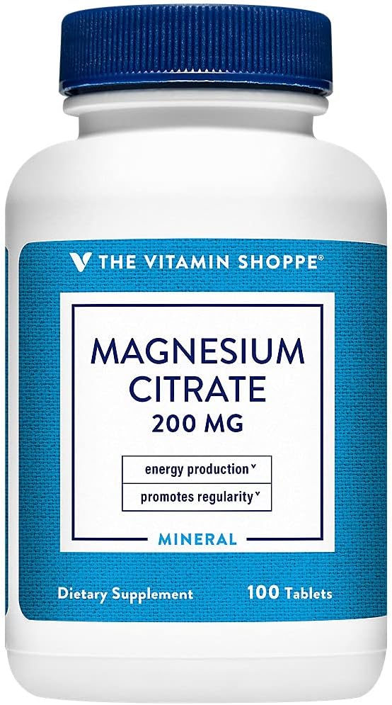 Citrate de magnesio 200mg Tablas, Suplemento de magnesio como Citrate para la Relajación del Musculo – Soporta Función del Nerve, Corazón y Musculo – Boost Energy Production (100 Tablets) by The Vitamin Shoppe