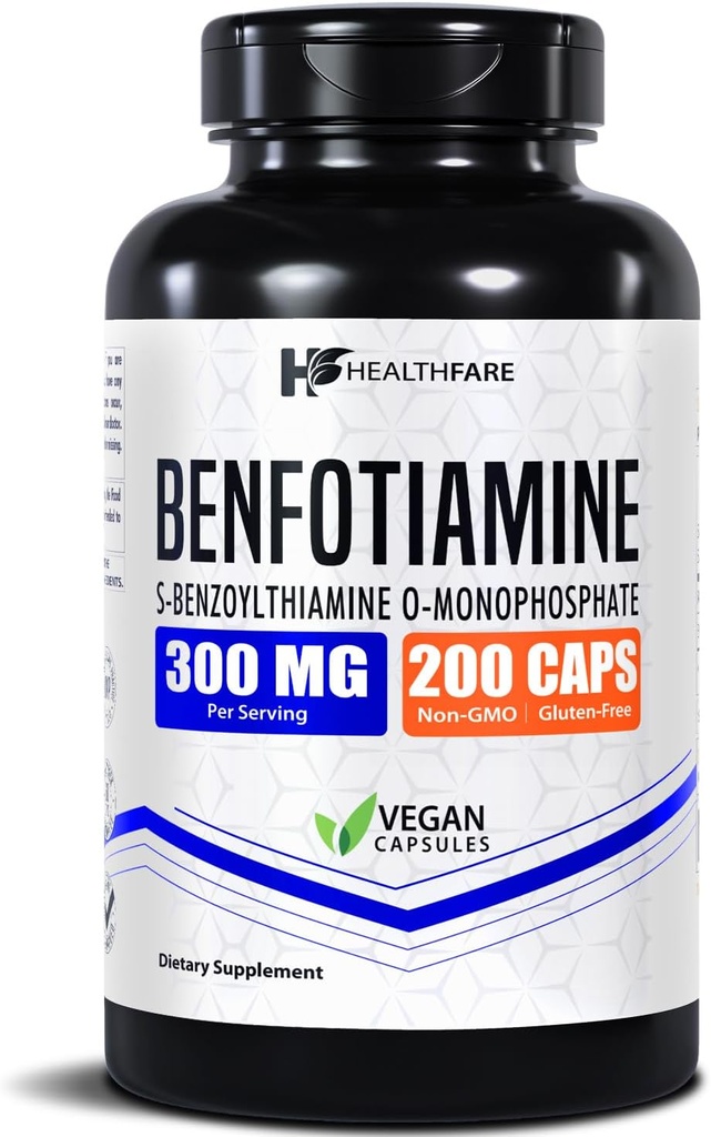 Healthfare Benfotiamine 300mg ← 200 Veg Capsules ← Absorción reforzada tención apoya la salud general