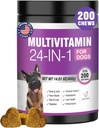 24-in-1 Dog Vitamins and Supplements 200 Ct Dogs Multivitamin Chewable Contain Chondroitin Probiotics Omega-3 Glucosamine for Dogs Skin Coat Heart Joint Gut Liver Brain Eyes Immune Support - Chicken