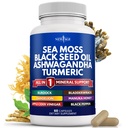 NEW AGE Sea Moss Black Seed Oil Ashwagandha Turmeric Bladderwrack Burdock - con Manuka, Honey Dandelion, ACV Black Pepper Gluten Free