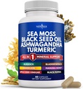 NEW AGE Sea Moss Black Seed Oil Ashwagandha Turmeric Bladderwrack Burdock - con Manuka, Honey Dandelion, ACV Black Pepper Gluten Free