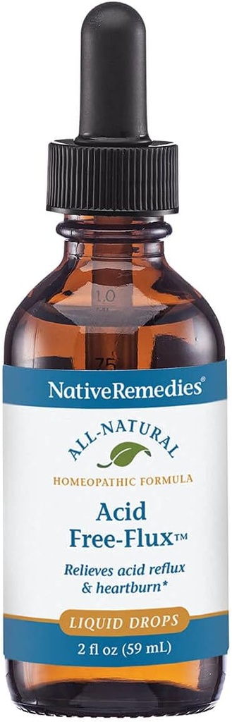 Remedios nativos Ácido Free-Flux - Remedio homeopático natural temporalmente Alivia la acidez, la indigestión y el malestar después de comer - 59 mL