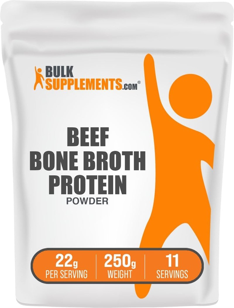 BulkSupplements.com Beef Bone Broth Protein Powder - Bovine Bone Broth Protein, Lactose Free Protein Powder - Dairy Free &amp; Gluten Free, 22g por Serving, 250g (8.8 oz) (Pack of 1)