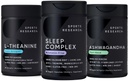 Sports Research Sleep Complex Melatonin-Free Vegan Capsules, Double Strength L-Theanine Supplement for Focus, Relaxation & Alertness and Ashwagandha Softgels for Relaxation, Calm &amp; Sleep Support
