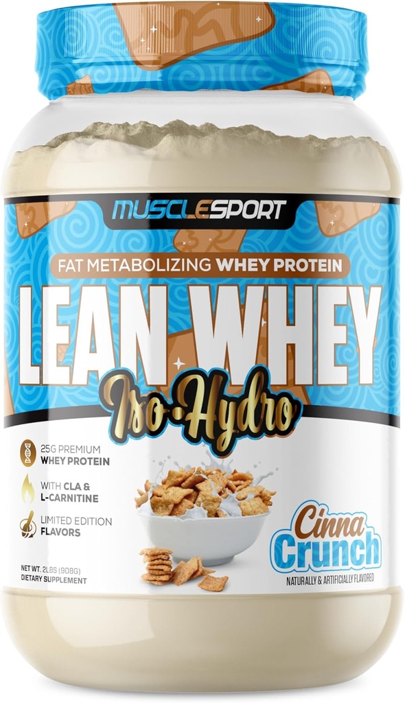 Musclesport Lean Whey RevolutionTM Protein Powder - Whey Protein Isolate - Baja Calorie, Bajo Carb, Bajo Gordo, Sabores Increíbles - 25g Proteína por Scoop - 2lb Cin Crunch