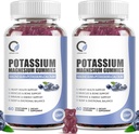 2 Pack Potasio Magnesio Gummies con Ctrato de Potasio 200 mg, Magnesio Glycinate 320 mg Plus Calcio, Zinc, Vitamina - Suplementos de Potasio para Cólicos Legislativos, Corazón, Musculos Apoyo Salud
