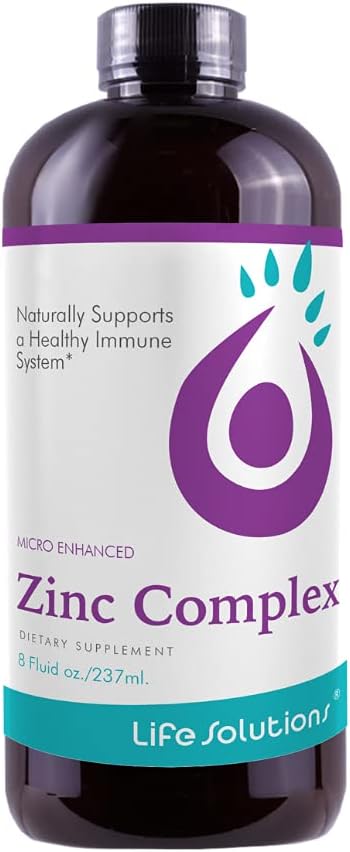 Life Solutions Zinc Complex - Zinc Gluconate and Copper Gluconate for Optimal Immune Support & Health - High Absorption Formula - Liquid 8oz-