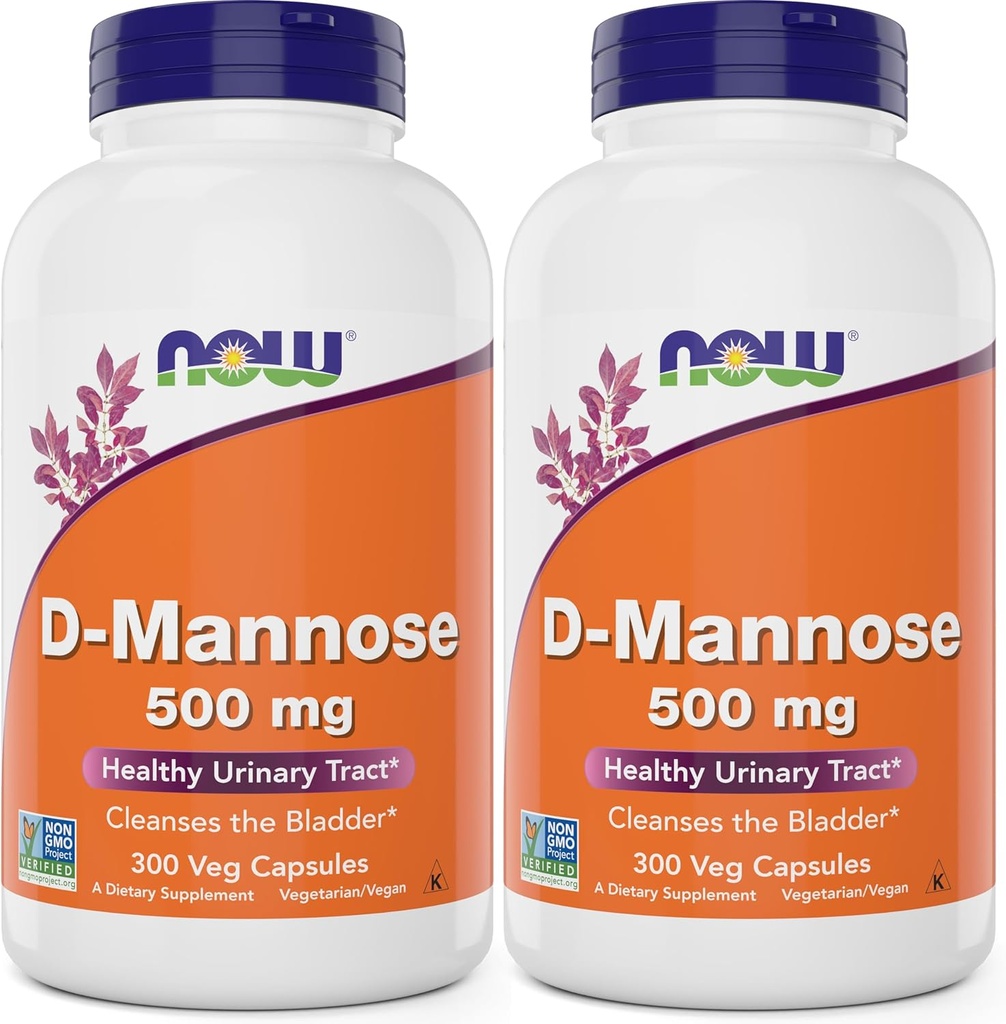 Ahora D-Mannose 500 mg, 300 cápsulas (Pack of 2) - Vegan Non GMO Suplemento para Mujeres y Hombres - Apoyo Saludable Urinary Tract, Limpia la vejiga