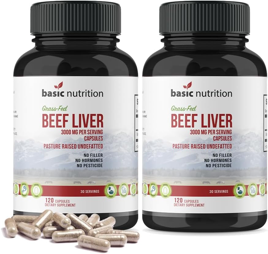 Pasture Raised Grass Fed Grass Acabado Beef Liver Capsules  3000mg Servir ← 100% Hormona Free Desiccated, Undefatted Beef Liver with No Fillers, Non-GMO, Pesticide Free, Gluten-Free