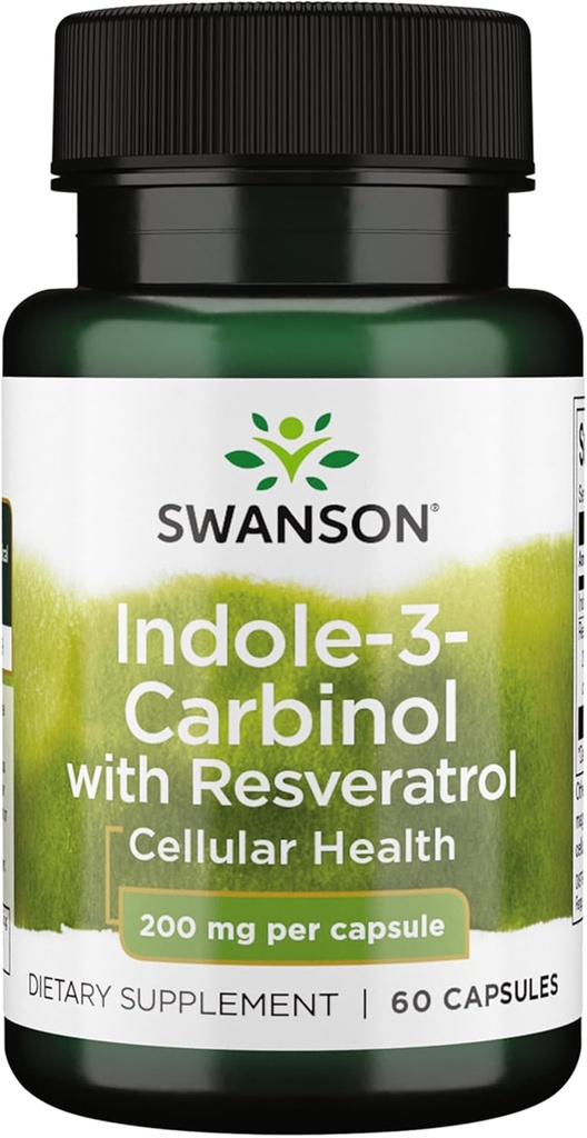 Swanson Indole-3-Carbinol with Resveratrol - I3C Supplement Promoting Cellular Protection - Natural Supplement to Help Maintain Healthy Hormone Balance - (60 Capsules, 200mg Cada uno)