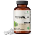Futurbios Vitamina K2 (MK7) con suplemento D3 - Fórmula no GMO - 5000 UI Vitamina D3 &amp; 90 mcg Vitamina K2 MK-7, 120 cápsulas vegetarianas