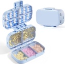 MEACOLIA Triple Organizador de Píldora plegable, 9 Compartimientos Caso de Píldora de Viaje con Gran Capacidad, Caja de Píldora Diaria Pequeño Contenedor de Píldora para Vitamina, Aceite de Hígado Cod,Suplementos (Blue)