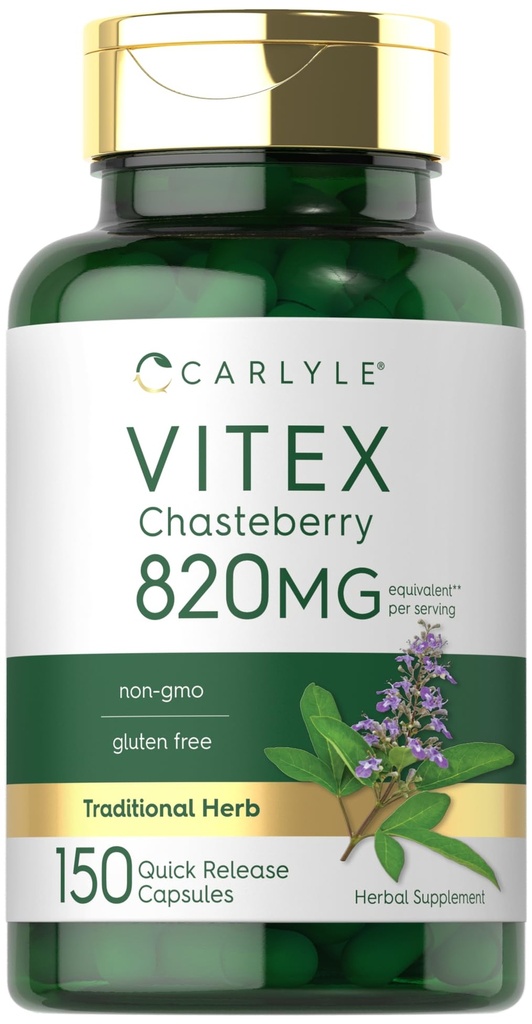 Carlyle Vitex Chasteberry Suplemento Silencio 820mg Silencio 150 Capsules  Vitex Agnus-Castus Fruit for Women ← Non-GMO, Gluten Free