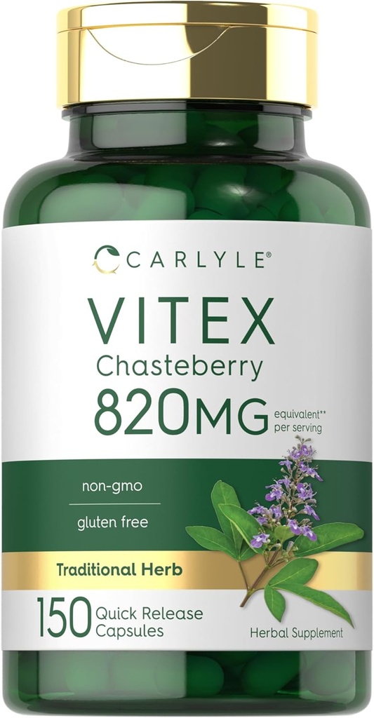 Carlyle Vitex Chasteberry Suplemento Silencio 820mg Silencio 150 Capsules  Vitex Agnus-Castus Fruit for Women ← Non-GMO, Gluten Free