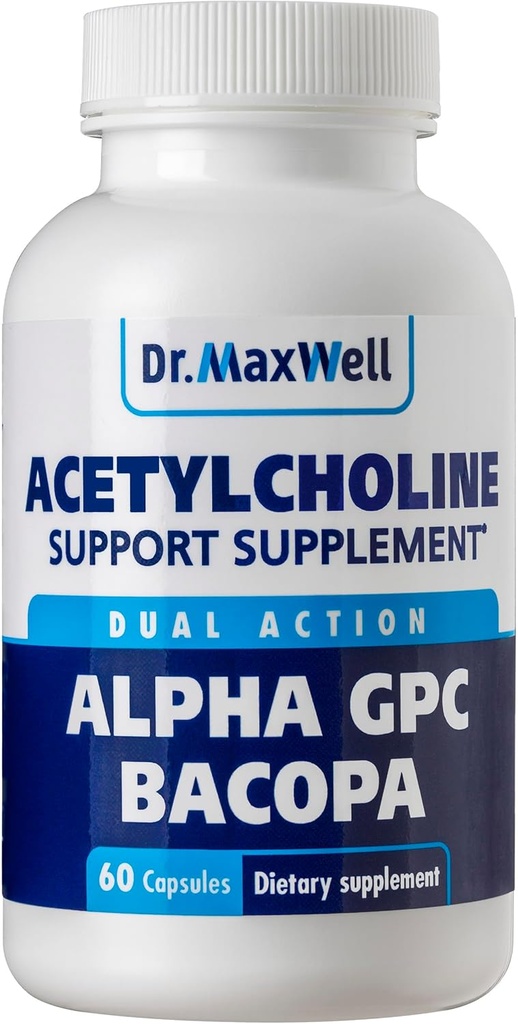 Acetylcholine, Alpha GPC Choline 600mg + Bacopa, Mejor que Cada Solo. Más Acetilcolina confiable (Apoyo Memoria &amp; Aprendizaje) Suplemento, 60 cápsulas