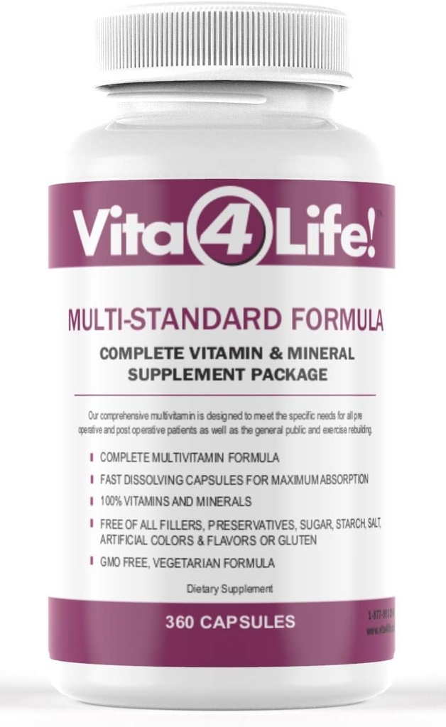 Vita4Life!® Multi-Standard Fórmula • Complejo Mineral de Vitamina Completo • 360-Capítulos • Cápsulas de verduras de disuelve rápido • Sin Filleres, GMO, Gluten, Dairy • 50+ Nutrientes (A-Zinc)