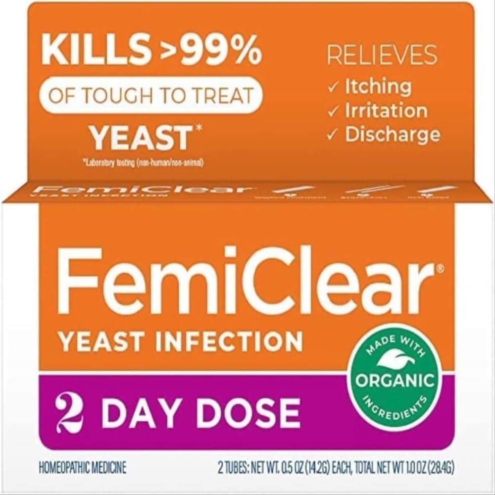 FemiClear 2-Day Dose Ieast Infection and Itch Control Ointment, for Moderate to Intense Symptoms, Made with All-Natural and Organic Ingredients, Plus External Anti-Itch Ointment for Soothing Care
