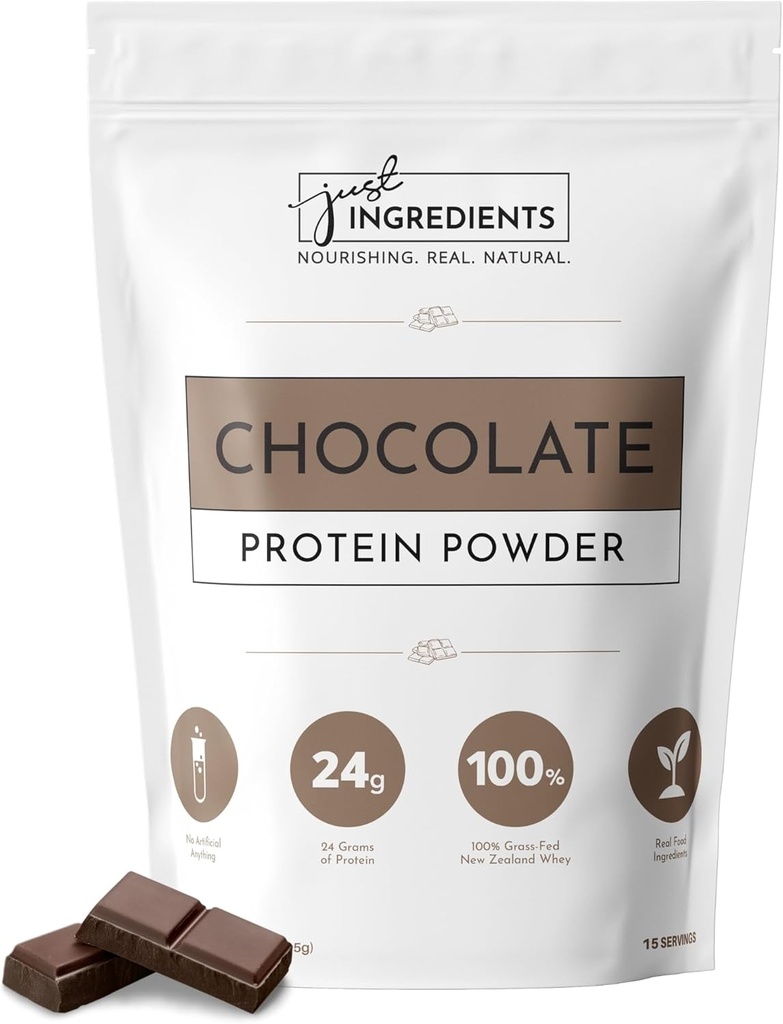 Just INGREDIENTES Protein Powder Silencio 15 Servings  durable 24g Protein  sometida Chocolate Flavor Hecho con 100% Grass-Fed, Whey No Destacado ← Cinco Fuentes Diferentes de Orgánico Integral Ingredientes Alimentarios