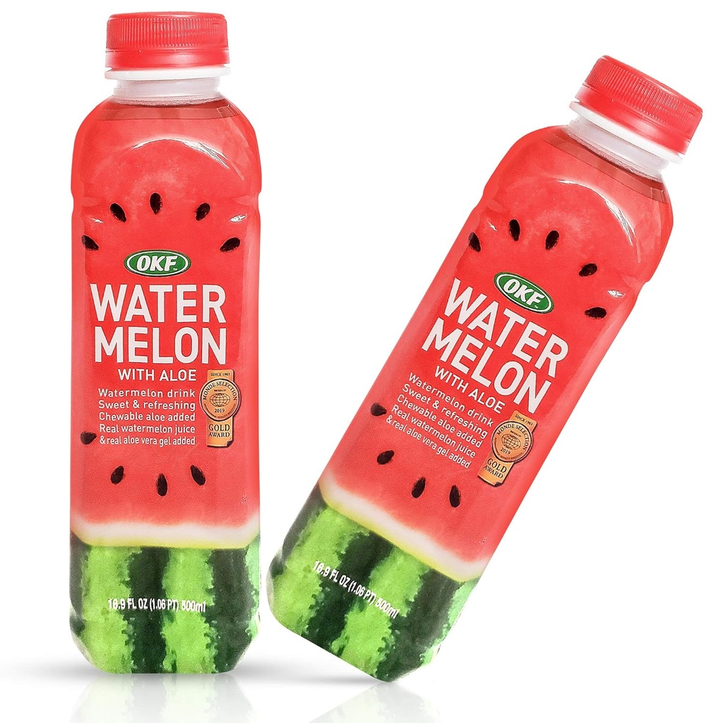 OKF Watermelon Aloe Vera Drink, Real Juice &amp; Gel, 16.9 oz (6 Pack)