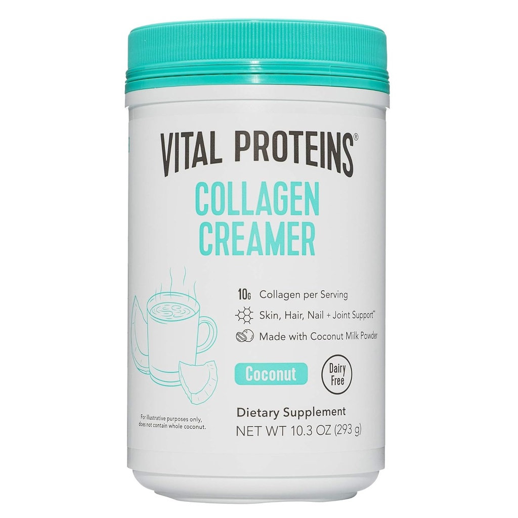 Vital Proteínas Collagen Coffee Creamer, No lácteos &amp; Bajo Sugar Powder con Colágeno Peptides Suplemento - Apoyo al cabello saludable, la piel, uñas con MCT de captación de energía - Coconut 10.3oz