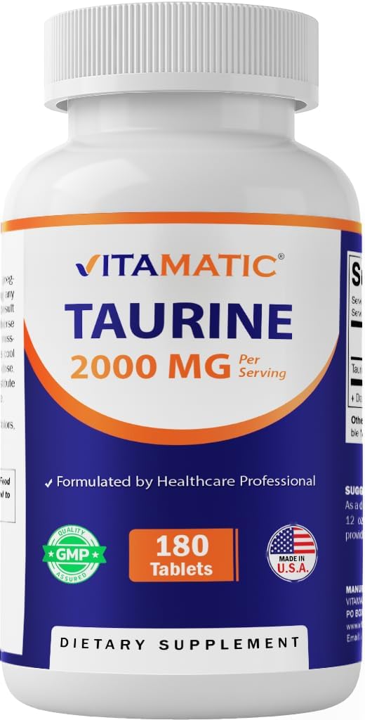 Vitamatic Taurine 2000mg Tablas Vegetarianas, 180 Cuenta, No GMO, Gluten Gratis
