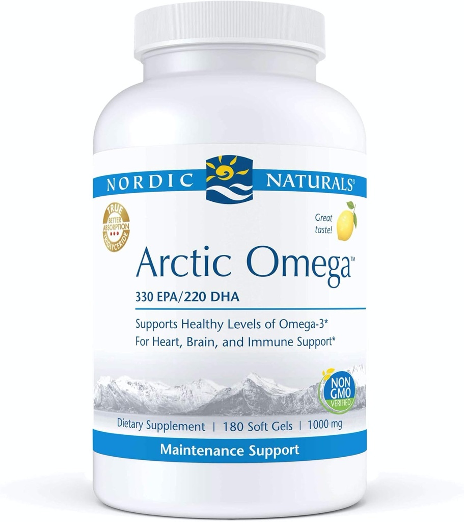 Naturales nórdicos Pro Ártico Omega- Pez Aceite, 330 mg EPA, 220 mg DHA, ayuda a mantener niveles de Omega-3 saludables para el corazón, el cerebro y el soporte inmunológico*, 180 Gels blandos
