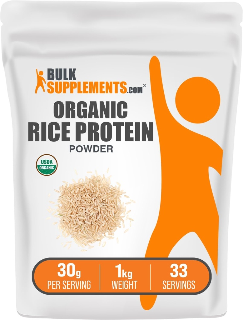 BulkSupplements.com Polvo Proteína de arroz orgánico - Proteína vegetal vegana, sin sabor - Vegan &amp; Gluten gratis, 30g por ser, 1kg (2.2 libras) (Pack of 1)