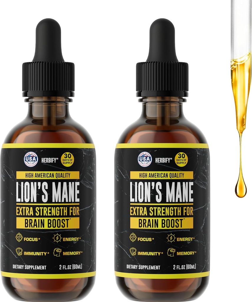 HERBIFY Lions Mane - Lions Mane Mushroom Suplemento- Lions Mane Tincture - Immune Support - Lions Mane Tincture for Memory, Focus & Clarity - Daily Mushroom Suplemento - 2 Fl oz 2 Pack