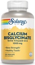 Calcio Solaray Bisglycinate 1000mg con vitamina D-3, Suplemento de calcio Chelated para la fuerza de hueso y el soporte de dientes saludables, absorción mejorada y fácil de digerir, 30 servidumbres, 120 VegCaps