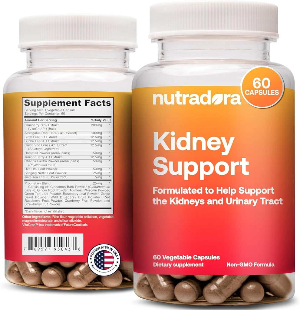 Suplementos de Apoyo al Riñón para Mujeres y Hombres - Natural Kidney Cleanse Detox Fórmula con Extracto de Arándano ayuda a apoyar Kidney & Urinary Tract, Formulado en EE.UU., 2 Month Supply, Pack of 1