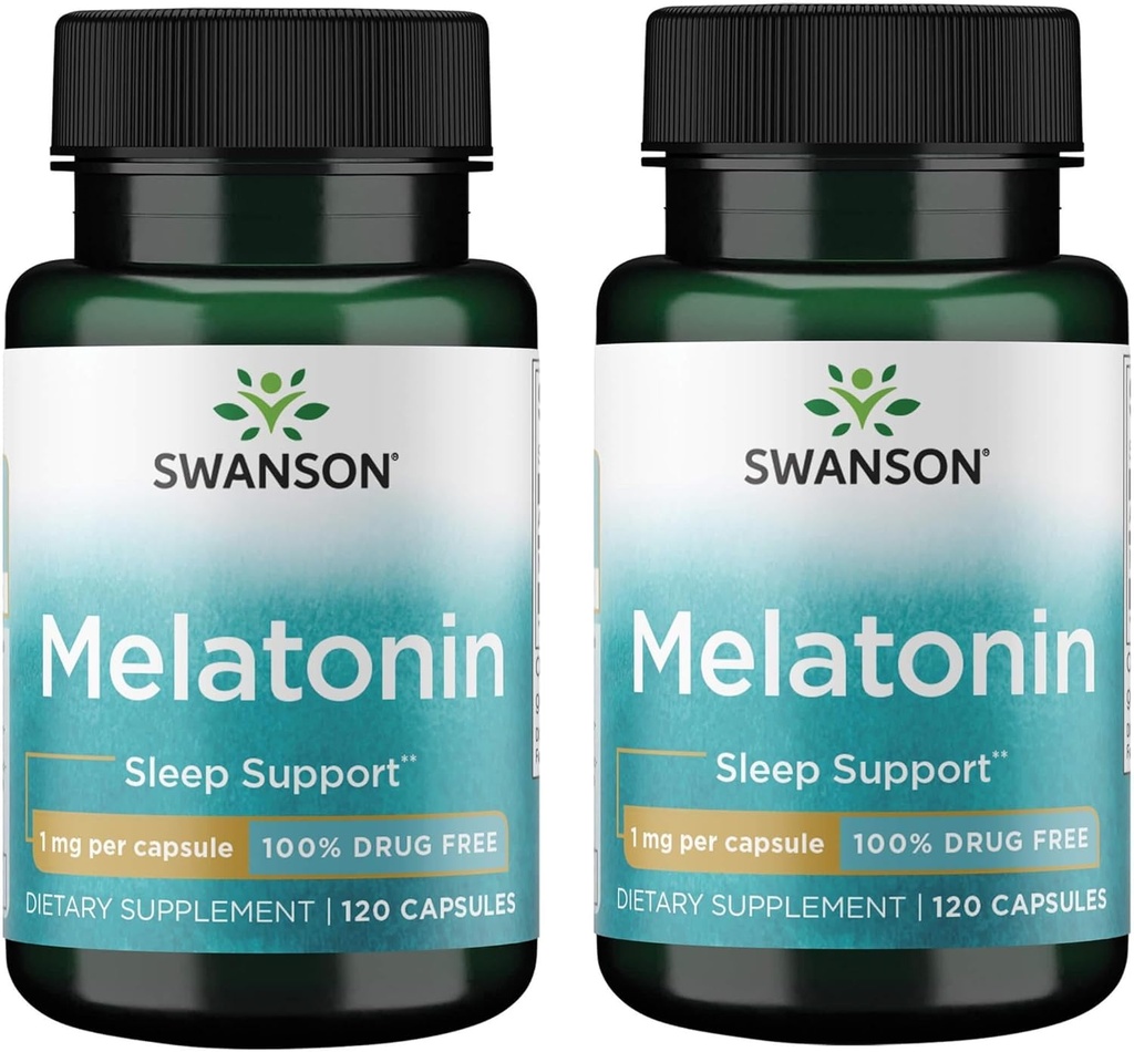Swanson Melatonina - Suplemento Herbal - El sueño y la relajación - 120 cápsulas, 1 mg cada (2 paquete)