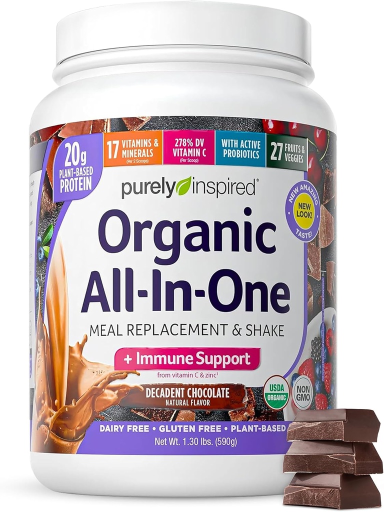 Powder de proteína puramente inspirada para hombres y mujeres, Chocolate decadente (14 servidos) - Polvo de proteína orgánica de base vegetal para Shakes " Smoothies - Reemplazo de carne sin gluten