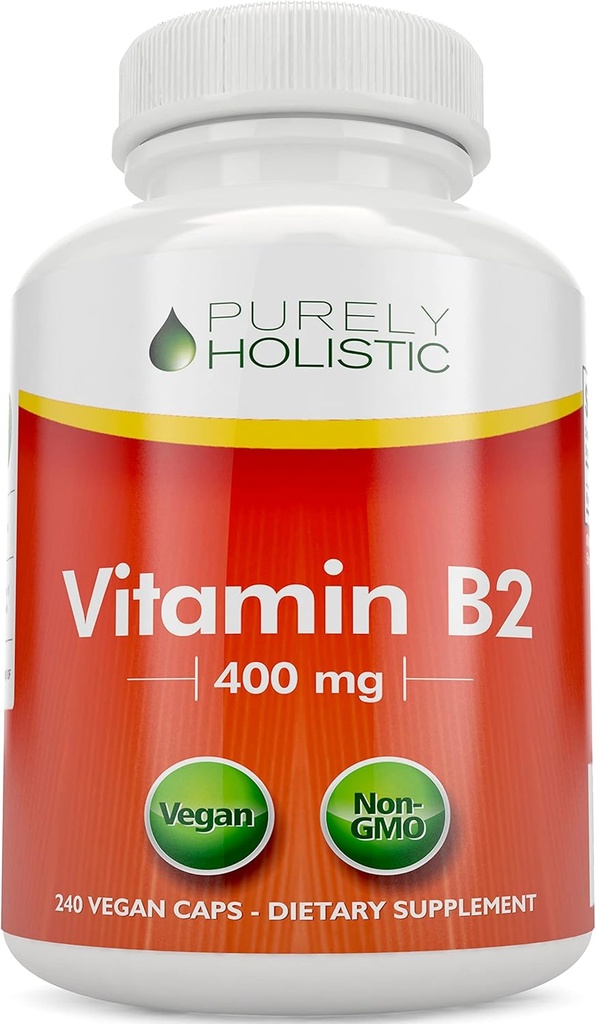 Puramente Holistic Vitamina B2 Riboflavin 400mg - 240 cápsulas Vegan, 8 meses de suministro - High Strength B2 Vitaminas - No GMO &amp; Gluten Gratis - Supports Energy Production & Cellular Health