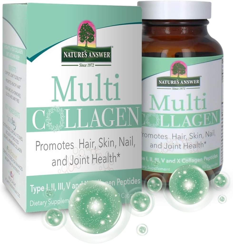 Respuesta de la naturaleza – Multi Collagen Capsules Tipos I, II, III, V & X Fuente de alimentación Peptides Collagen Promueve &amp; Apoya el cabello, la piel, la uñas y la salud conjunta No GMO ← Pasture Raised ← Cage Free