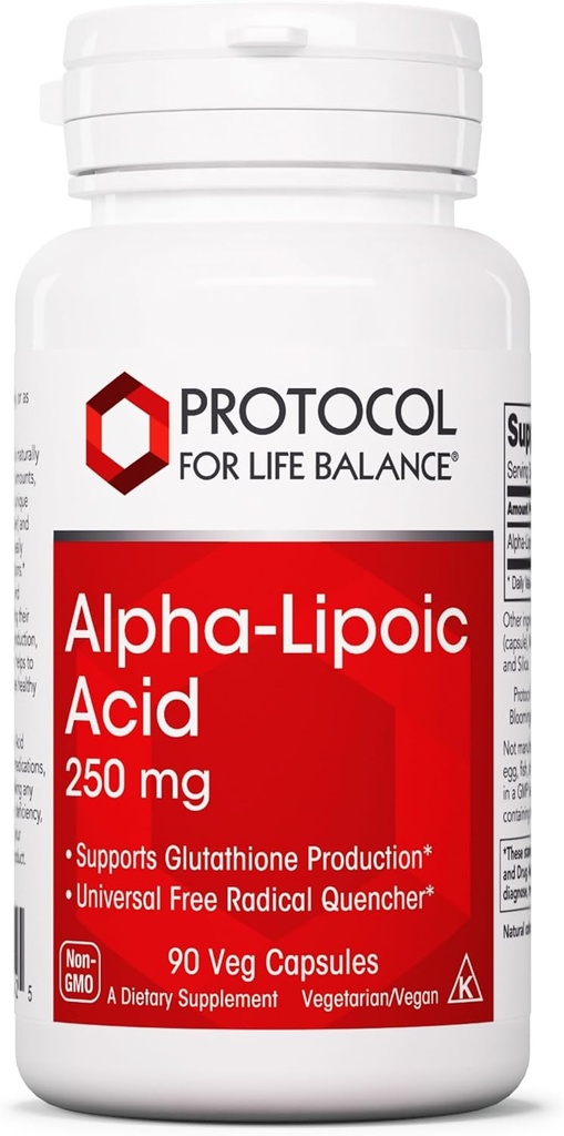 PROTOCOL FOR LIFE BALANCE Alpha-Lipoic Acid Supplement - 600mg ALA - Oxidative Stress Quencher, Blood Flow & Heart Health - Kosher & Dairy Free - 60 Veg Capsules