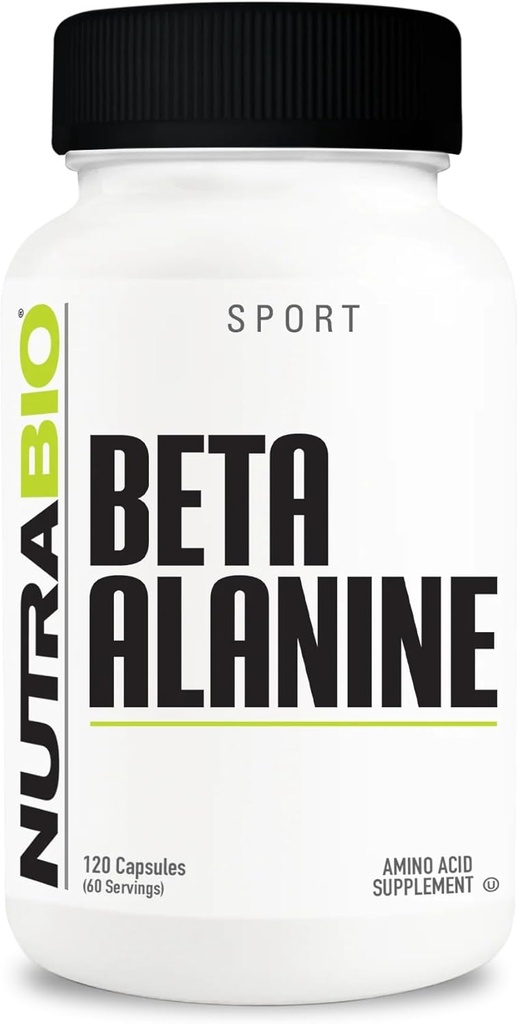 NutraBio Beta-Alanina Suplemento, 800 mg - Gluten-Free Pre-Workout Suplemento a Buffer Ácido láctico, fatiga muscular y hermandad, 120 cápsulas