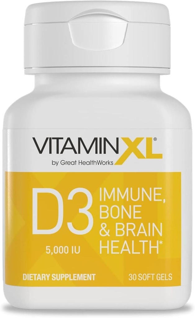 OmegaXL VitaminXL D3 High Potency Daily Vitamin D 5000 UI 125mcg Immune Support Supplement - Promotes Healthy Muscle Function & Strong Bones - Non-GMO, Gluten-Free - 30 Softgels