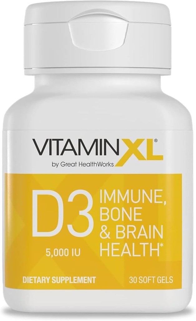 OmegaXL VitaminXL D3 High Potency Daily Vitamin D 5000 UI 125mcg Immune Support Supplement - Promotes Healthy Muscle Function & Strong Bones - Non-GMO, Gluten-Free - 30 Softgels