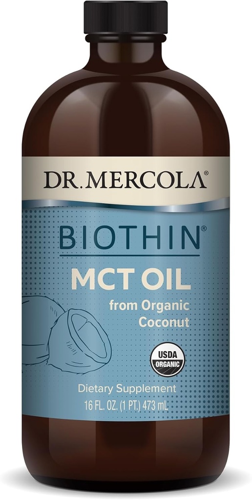 Dr. Mercola Biothin Organic MCT Oil, About 31 Servings (16 Fl. Oz.), Non GMO, Gluten Free, Soy Free y USDA Organic
