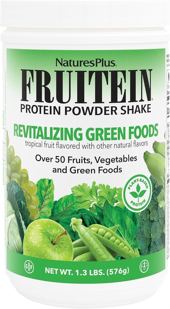 NaturesPlus FRUITEIN Revitalizing Green Foods Shake - 1.3 lbs - Plant-Based Protein (13g/Serving) - Supports Energy & Immune System - Vegetarian, Gluten Free " Non-GMO - 16 Servings