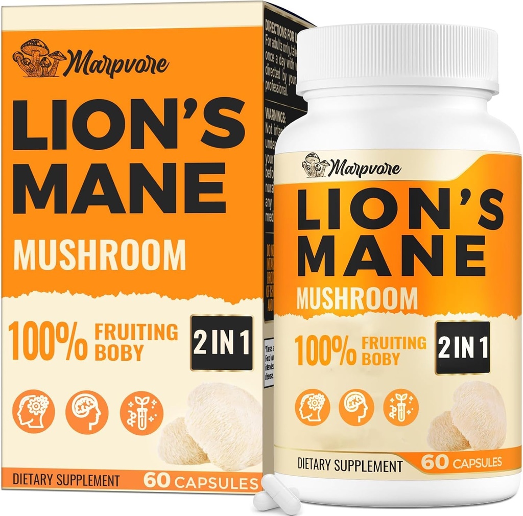 50X Strength Potency Brain Supplements for Memory and Focus - 1400mg Lions Mane Supplement Capsules ← Natural Nootropics Brain Supplement for Cognitive, Clarity, Concentration & Energy - 60 Capsules