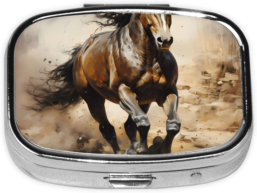 Pill Box, Small Pill Case for Purse & Pocket, Cute Medicine Organizer Travel Pillbox, Portable Pill Container Holder to Hold Vitamins, Medication, Fish Oil and Supplements,Western Horse