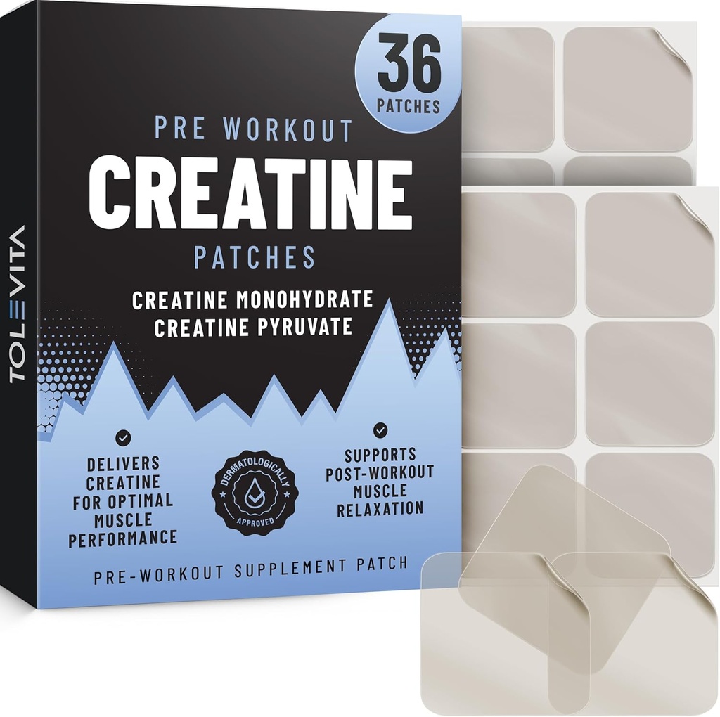 Pre Workout Creatine Patches - 36 Pcs ← Creatine Monohydrate " Pyruvate Energy Support " Muscle Recovery TEN Easy-to-Use Adhesive Patches for Gym, Fitness, and Active Lifestyles